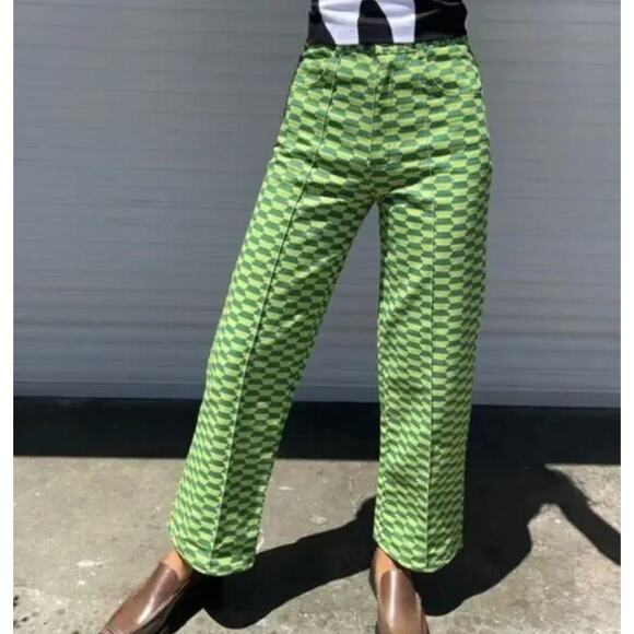 Lisa Says Gah Jeans Women 26 Robyn Wide Leg Vintage Rug Bocce Court Geometric - Picture 1 of 16